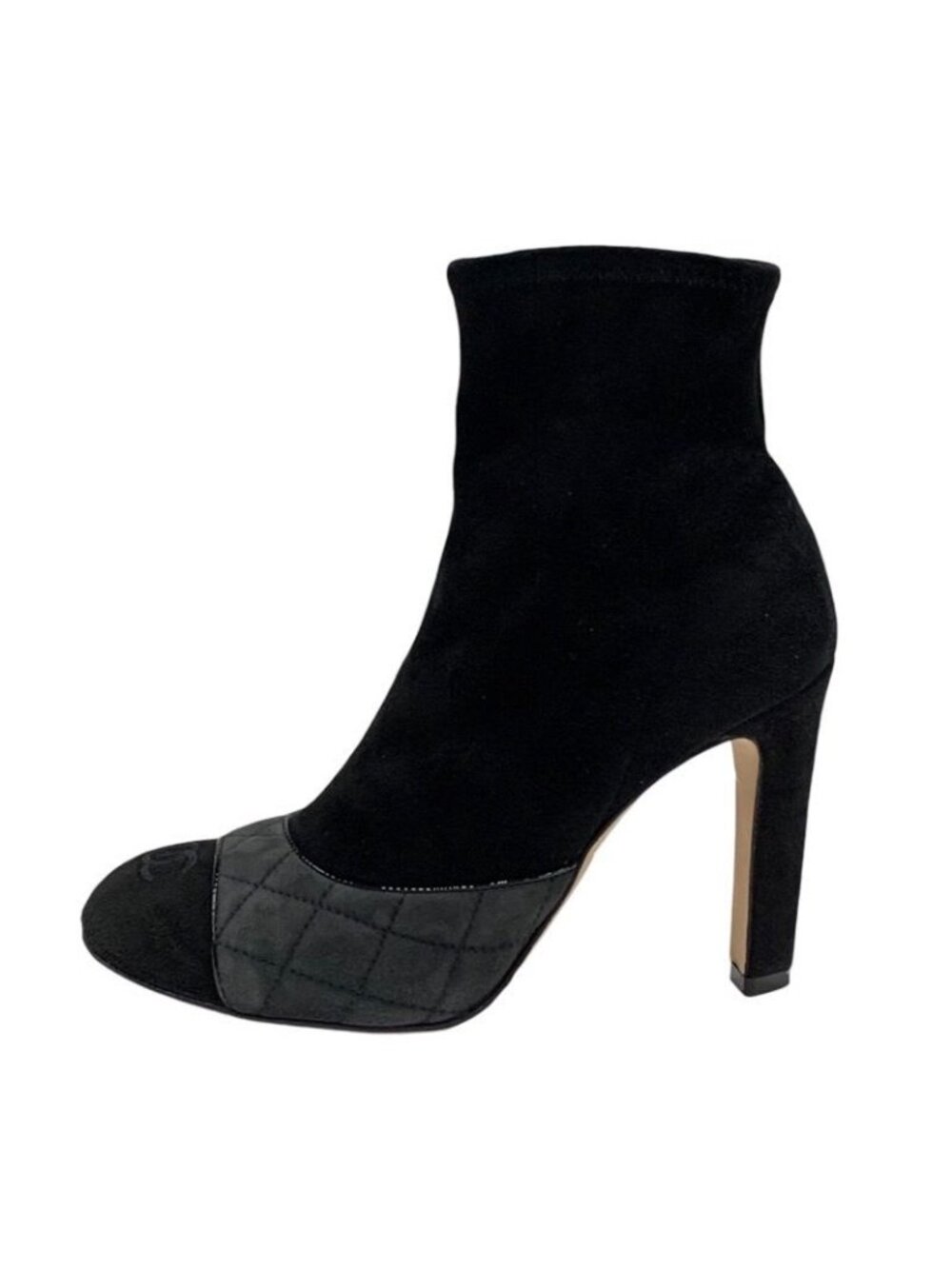 Chanel Boots Short Shoes Suede Black Gray Coco Mark Quilted - Picture 3 of 10